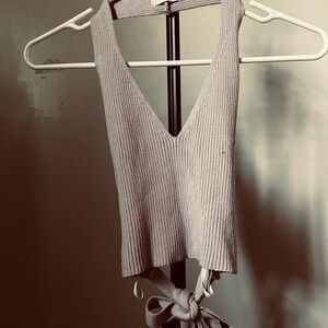 Purple Ribbed Crop Top with Tie Detail